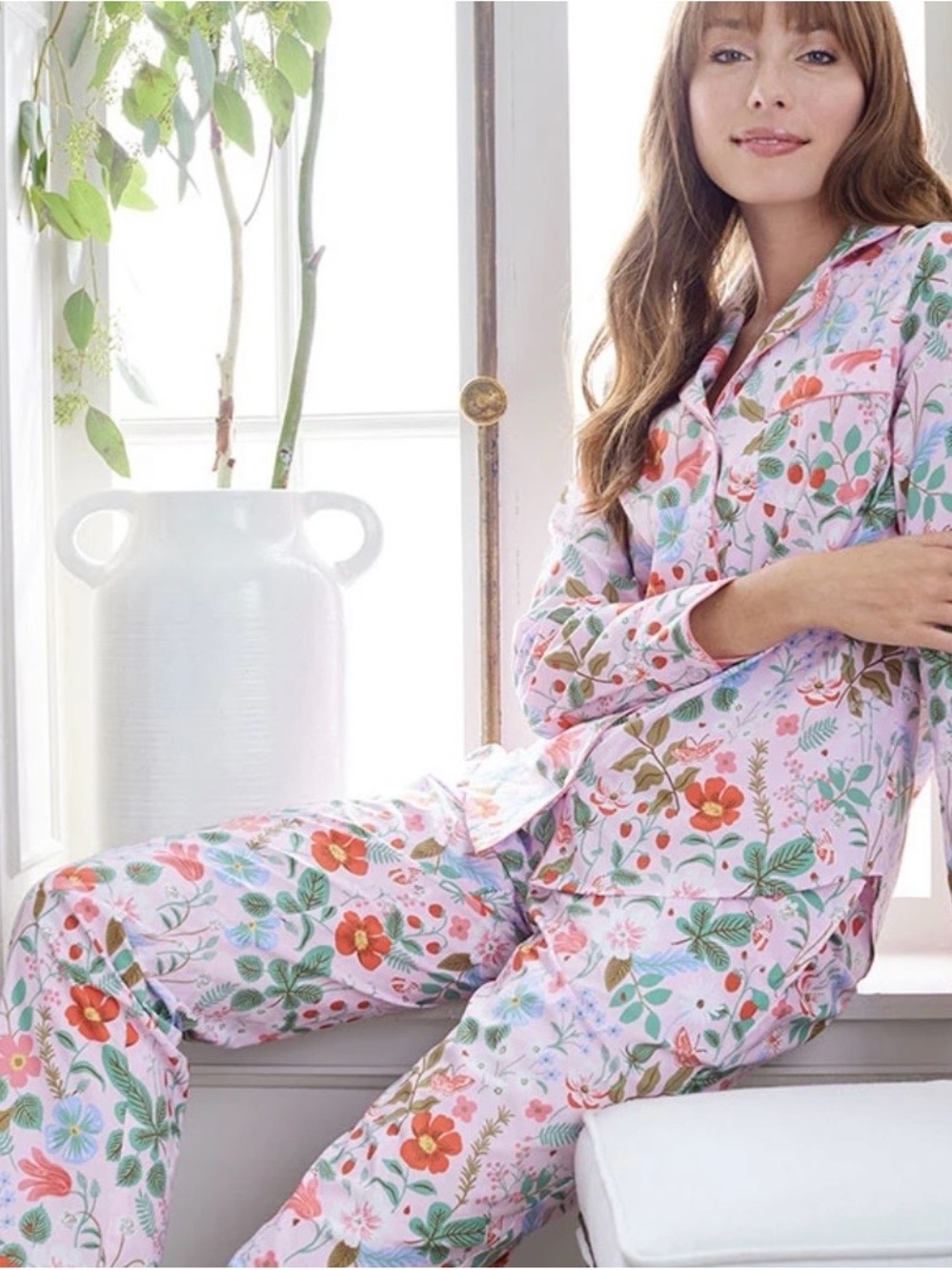 Rifle Paper Co. x The Company Store Pink strawberry Floral Button-Up Pajama Set - Picture 2 of 14